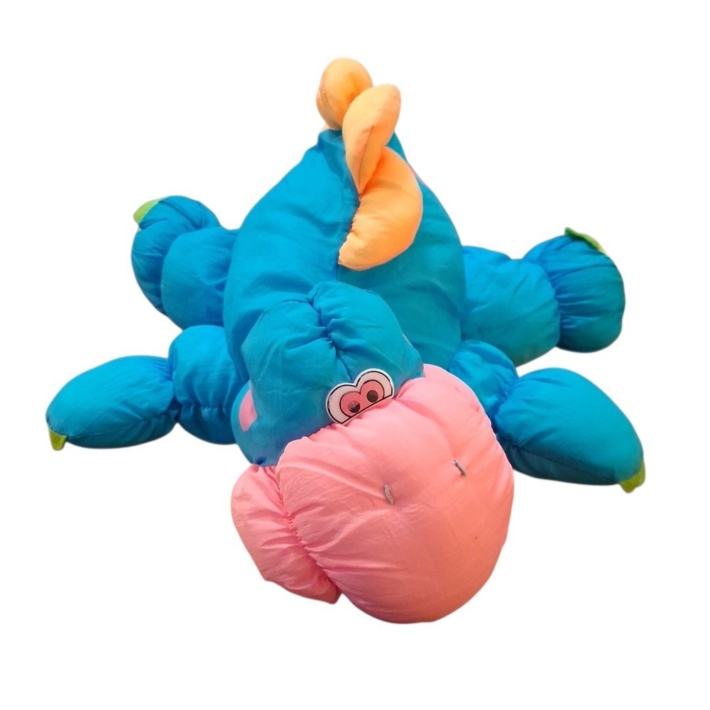 Vintage Dan Dee Blue Dinosaur Plush Multicolor Nylon Parachute Stuffed Animal